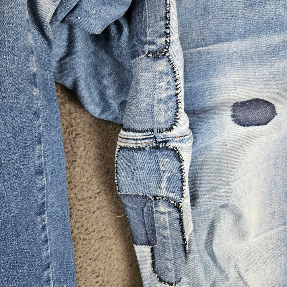 Vintage Levis 26W 40 Light‎ Wash Patchwork Straight Leg Jeans Made in USA Blue